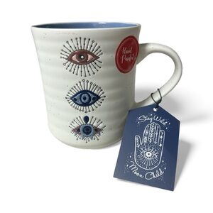 Hand-Painted Eye Design Mug - White and Blue